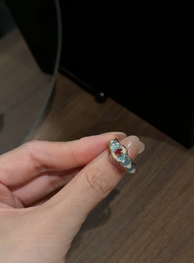 S925纯银冷淡风蓝色花朵戒指2026