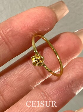 S925纯银玫瑰花细圈戒指女款小众