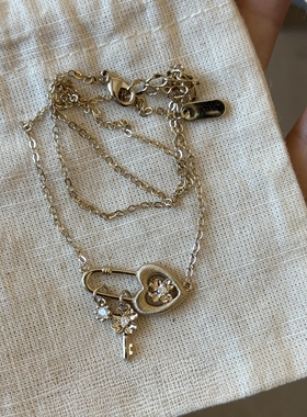 S925纯银中古浅金色别针钥匙项链