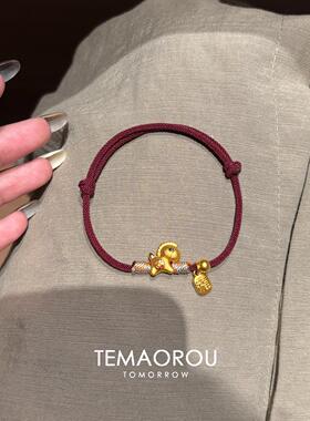 S925银新中式小金马红色编绳手链