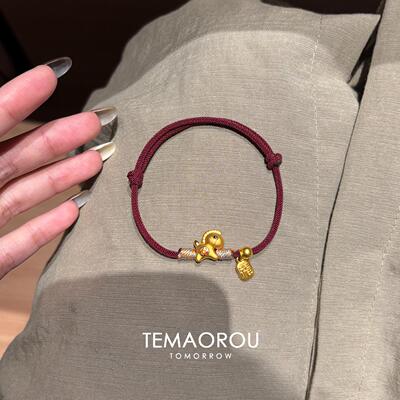 S925银新中式小金马红色编绳手链
