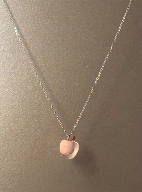 S925纯银韩系粉色苹果吊坠项链女