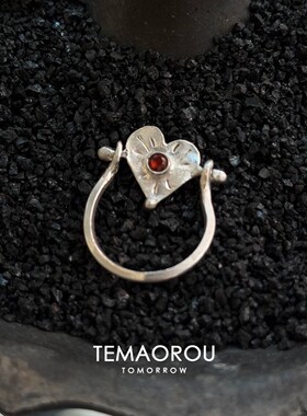 S925纯银AB面红宝石爱心戒指女款