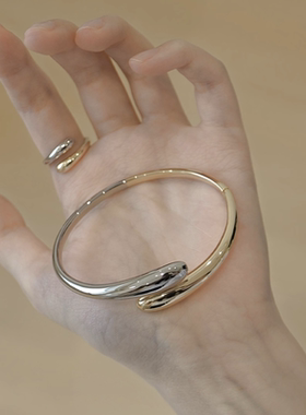 S925纯银冷淡风亮面金银双色手镯