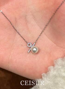 S925纯银温柔风结形满钻珍珠项链