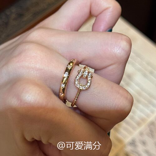 S925纯银闪钻星星马蹄扣戒指小众