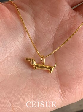 S925纯银腊肠狗吊坠项链女高级感