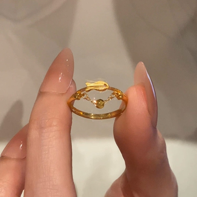 S925纯银小金鱼叠层金戒指女小众