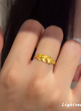 新中式金色肌理感叶片戒指2025款