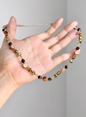 流光不规则仿琥珀虎眼石串珠项链