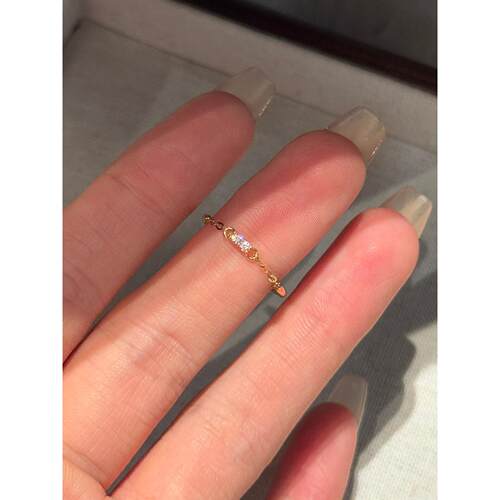 S925纯银金色极细半圈链条戒指女