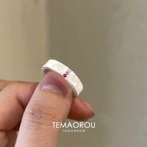S925纯银宽面拉丝银色素圈戒指女