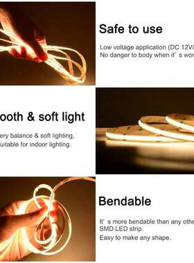 现货cob灯带 24v低压柔性高显指3500K自粘led橱柜单色吊顶灯带条