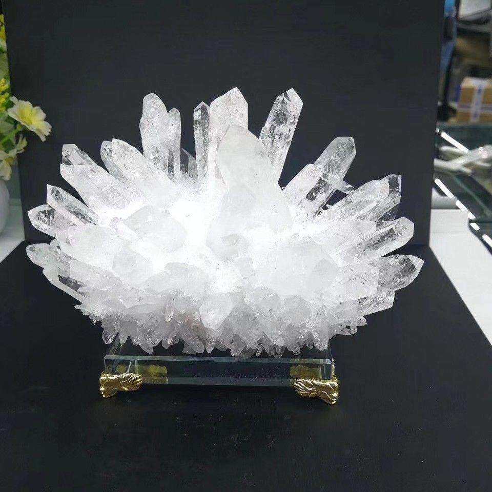 白水晶簇水晶原石水晶柱绿黄紫水晶花菊花石风水摆件图片