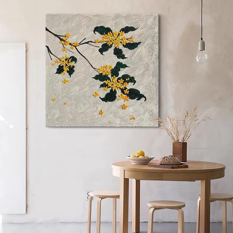 顺丰大芬村桂花手绘艺术油画凹凸现代简约客厅立体装饰画玄关肌理