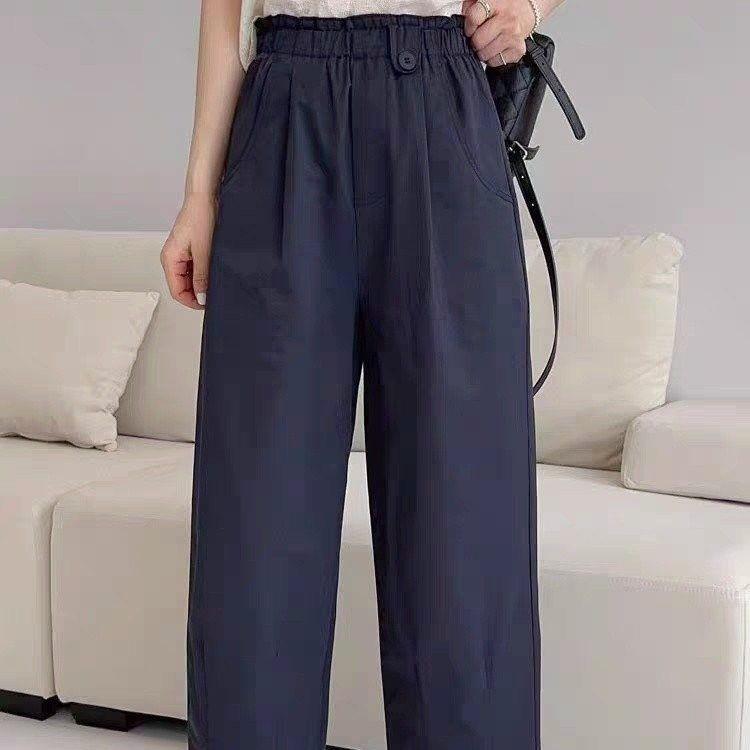 花苞腰头松紧腰九分裤女夏季宽松哈伦裤休闲显瘦遮胯大码阔腿裤子
