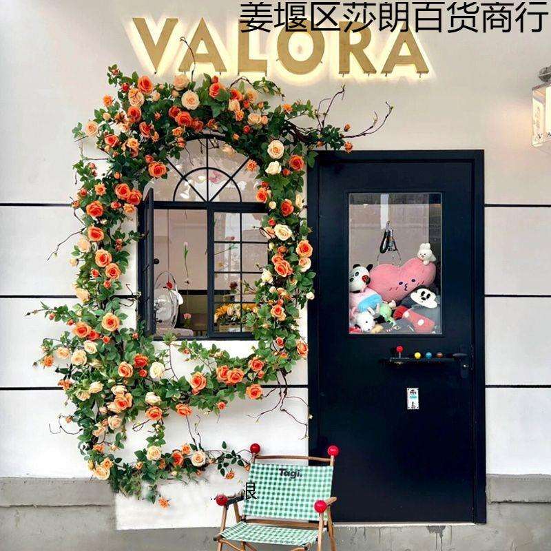 玫瑰网红瀑布打卡花墙仿真假花商场花店引流美陈布置玫瑰花