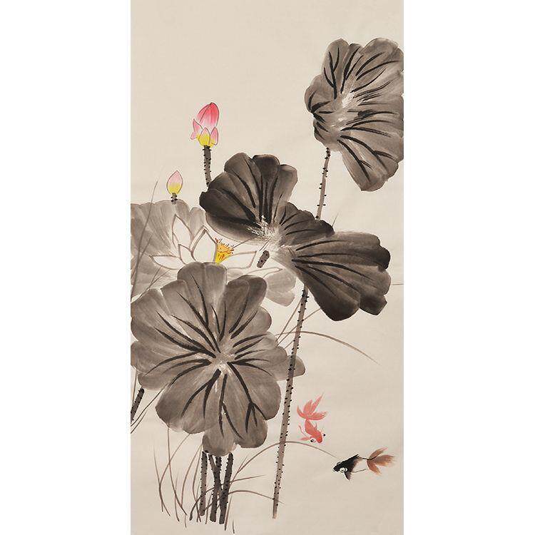 纯手绘写意荷花装饰画国画水墨画房间画办公室画玄关画壁画山水画