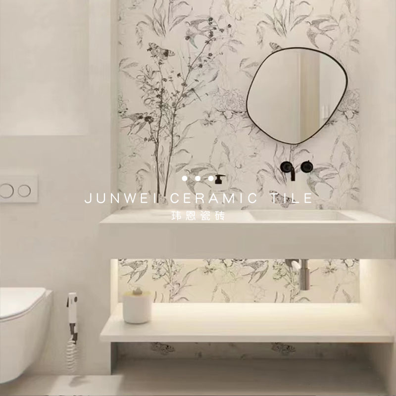 法式复古素色燕子艺术花砖300x600卫生间M浴室阳台墙地瓷砖背景墙