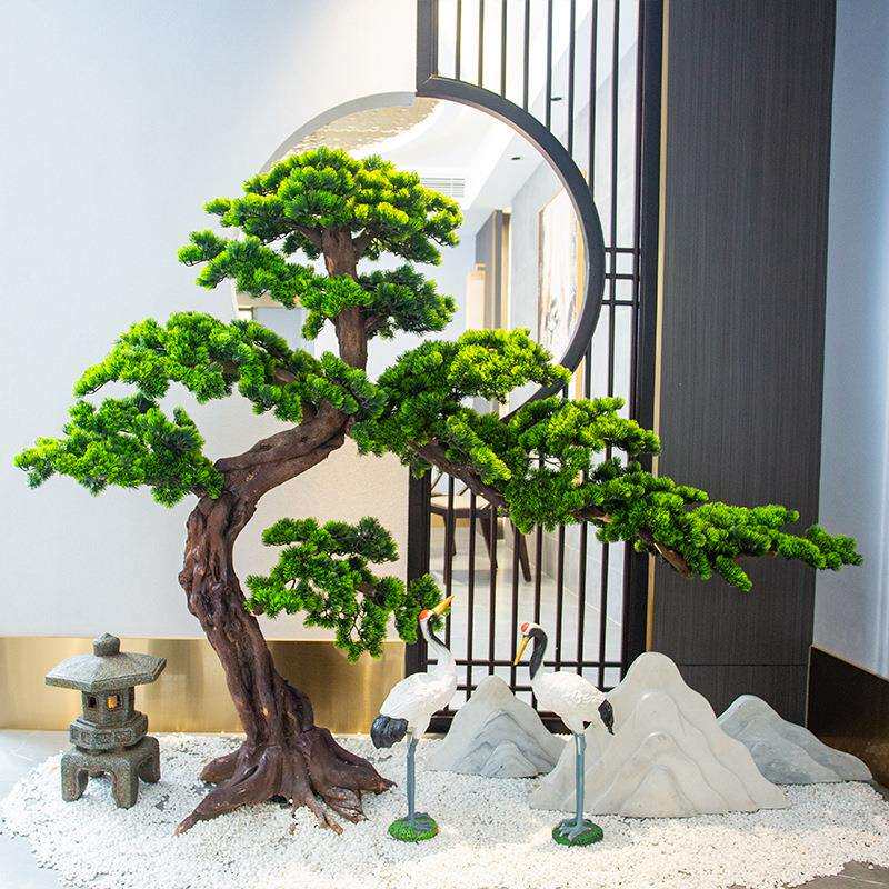 迎客松仿真树大型假树玄关装饰新中式橱窗松树楼梯口庭院造景布置
