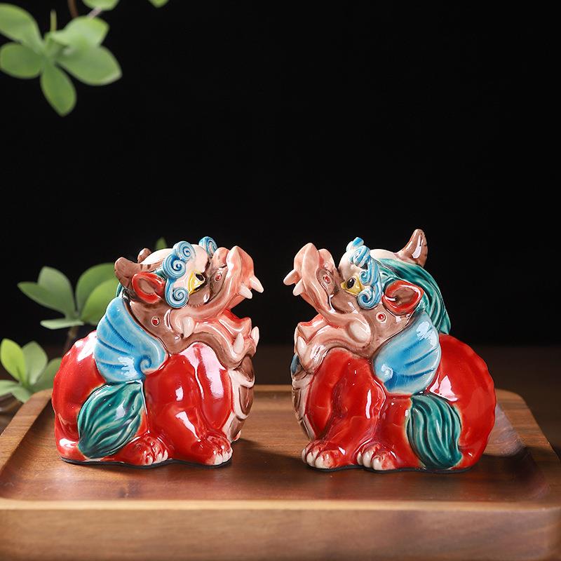 陶瓷貔貅金蟾茶宠一对交趾陶创意故宫风招财汽车装饰精品国潮摆件