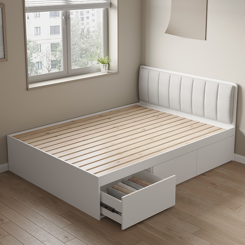 现代简约实木床板高箱榻榻米储物床E小房间省空间板式踏踏米双人