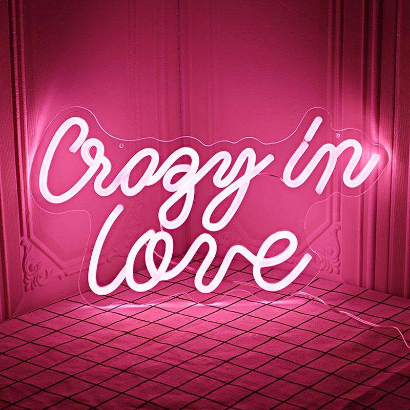 亚马逊led霓虹灯招牌crazy in love为爱疯狂字母造型灯氛围灯酒吧