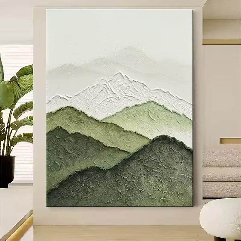手绘油画背有靠山客厅装饰画绿色抽象立体肌理玄关入户高档民宿画