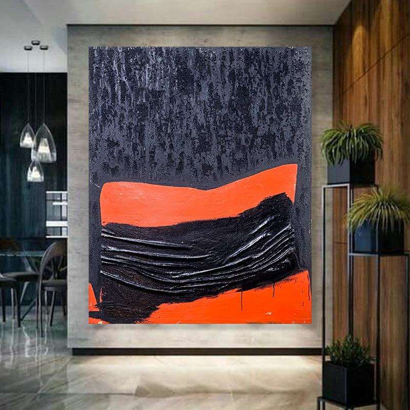 北欧风酒店大堂客厅手绘油画厚油肌理玄关挂画轻奢装饰办公室挂画