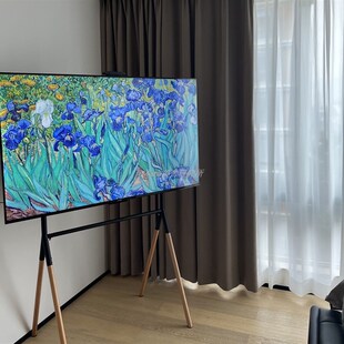 复古简约电视机落地支架实木中古可移动立式挂架55/65/75英寸架子