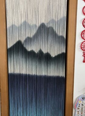 新中式纯手绘入户门帘隔断窗帘线帘墙饰装饰画