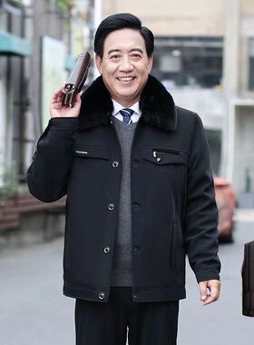 冬季加绒加厚中老年人棉衣70岁爷爷棉袄纽扣男士爸爸外套羽绒棉服
