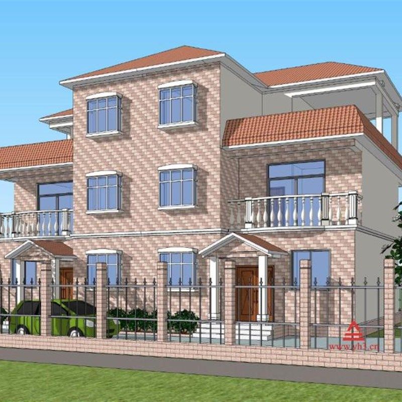 17x11.6 两层半农村别墅双拼别墅好看实用施工图纸建筑图效果图