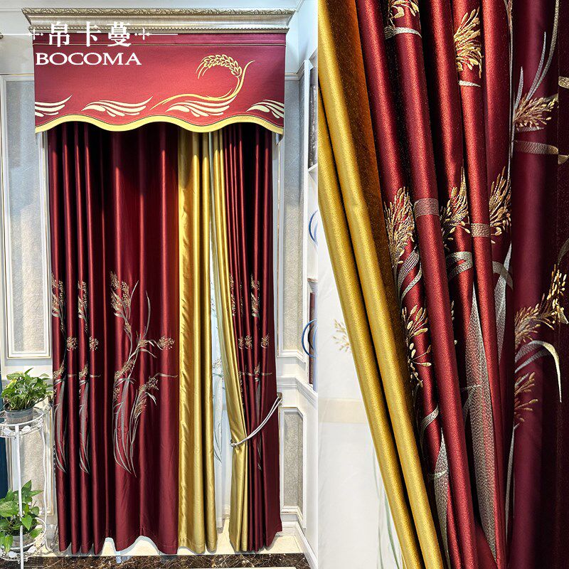 新款高档别墅美式田园中式客厅卧室遮光绣花墨绿窗帘成品定制窗纱