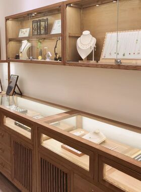 实木珠宝展示柜首饰玉器饰品柜台玻璃柜子展柜陈列柜新中式手串柜