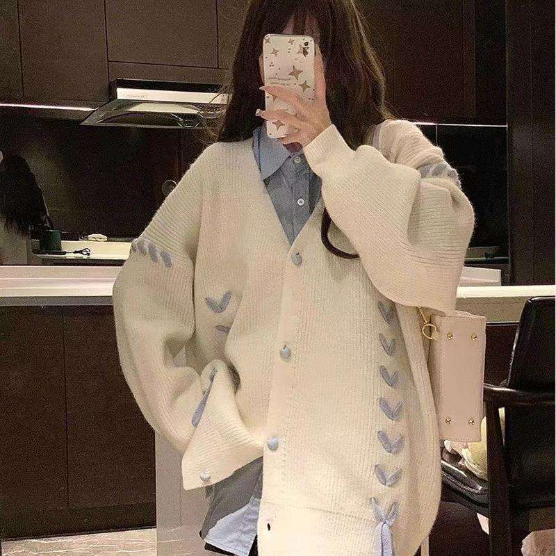 2025秋季新款针织衫慵懒美式甜美针织毛衫开衫纯色绑带针织外套女