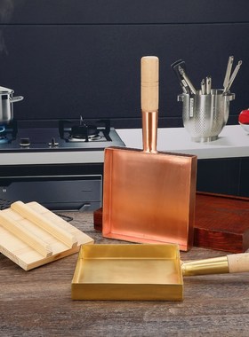 日式玉子烧纯铜紫铜黄铜制料理木柄方形平底锅铜锅平底铜煎盘商用