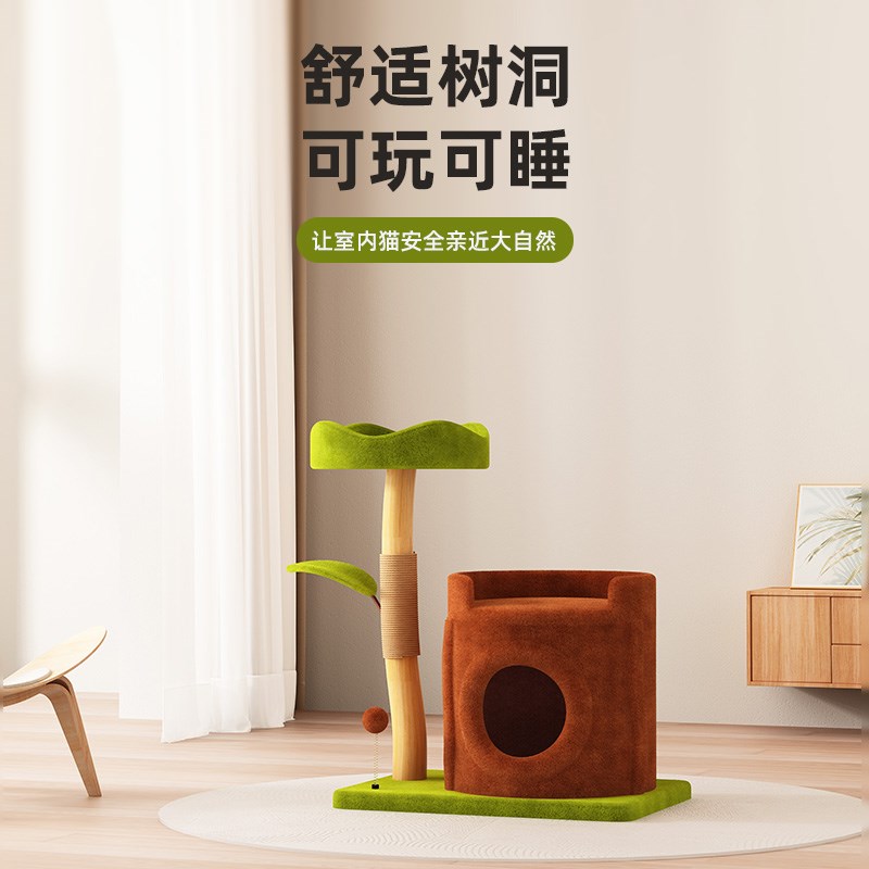 猫爬架猫窝猫树一体树洞四季通用实木藤编小型猫架夏天家用不占地图片