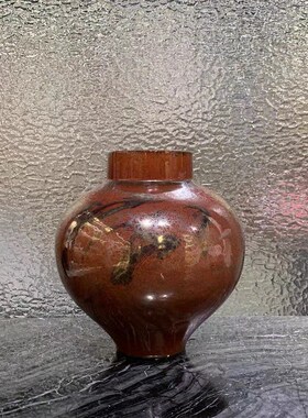 新中式手绘红色描金陶瓷花器摆件家居软装饰品样板间客厅花瓶摆设