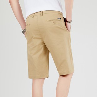 男薄款 短裤 宽松弹力工装 中裤 子 夏季 直筒休闲百搭卡其色五分裤 新款