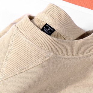 男女毛圈长袖 纯棉卡其色早秋新款 卫衣春秋款 日系复古340g重磅男士
