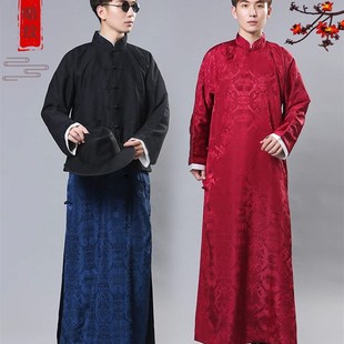 立领长衫 伴郎礼服长袍马褂唐装 男相声服小品大褂 中式 民国风男装