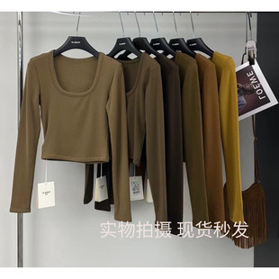 内搭衣短款 元 长袖 U领加绒厚修身 T恤美拉德内搭上衣 熙833秋冬新款