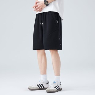 纯色百搭松紧短裤 吾一白夏季 男士 男生休闲宽松抽绳五分裤 2025新款