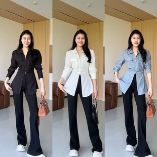 张阿星【小细腰】2024年新款气质极简收腰遮肚衬衫大长腿显瘦神裤