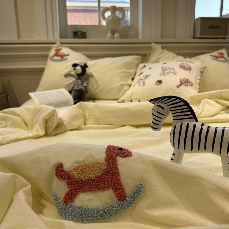 水洗棉刺绣少女心小木马黄色单双人夏凉被四件套薄被子空调被纯棉,床上用品,化纤被,淘宝优惠券,粉丝福利购,淘宝优惠卷