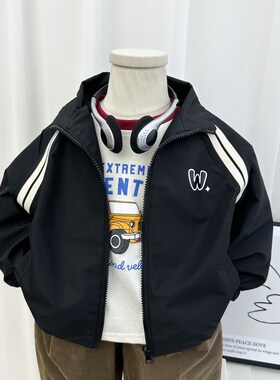 男童春装外套2024新款儿童休闲立领夹克衫中小童春秋黑色风衣开衫