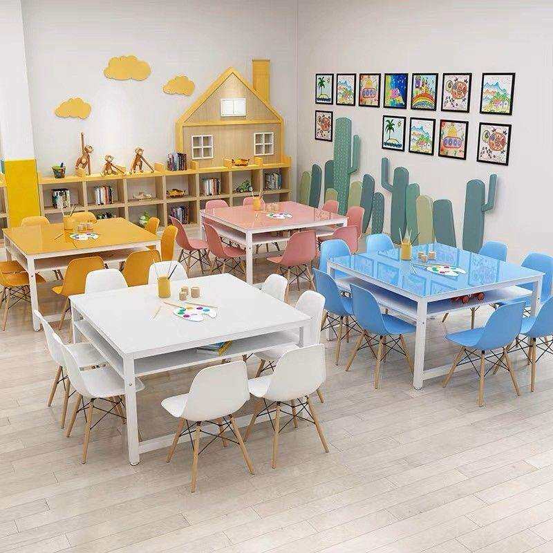 幼儿园绘画桌儿童画画桌学生课桌椅美术教室桌子拼接手工桌彩色桌