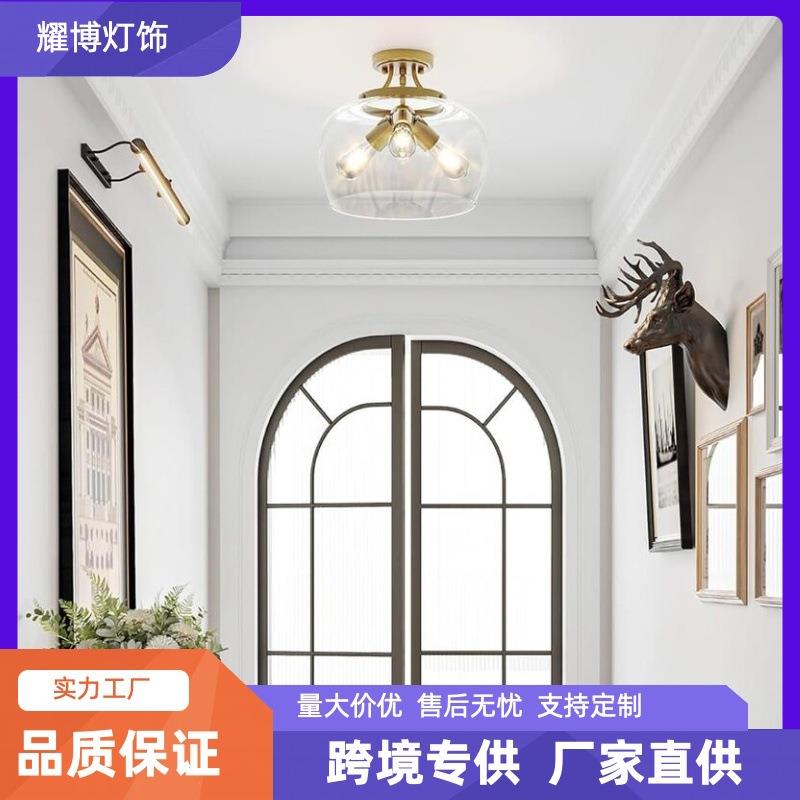半嵌入式吸顶灯带透明玻璃灯罩的金色吸顶灯灯具走廊门厅厨房卧室