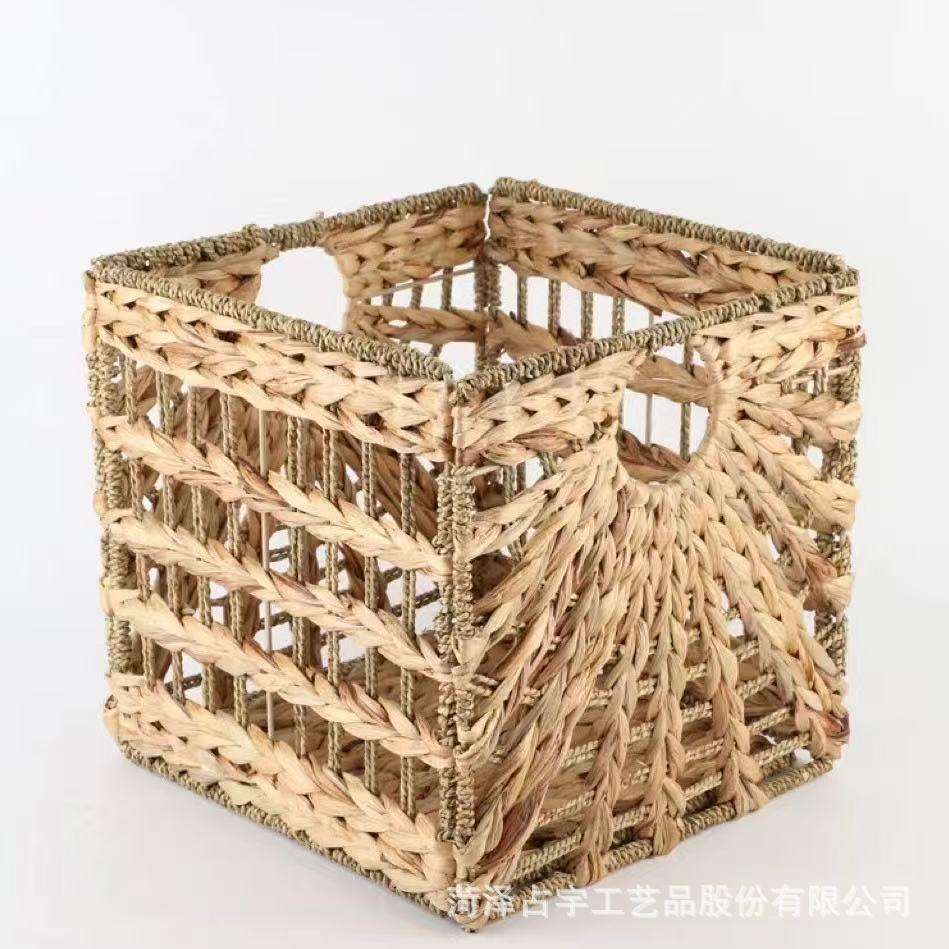 跨境水葫芦草编收纳篮可折叠衣物储物筐编织杂物玩具整理箱收纳筐
